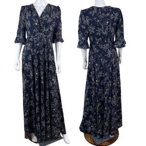 Gal Meets Glam Women Size 8 Irene Blue Floral Maxi NEW Dress Flutter 3/4 Sleeve